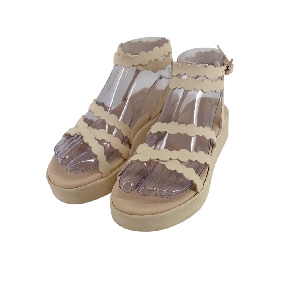 Anciet Greek Sandals Aspsis Flatform Cream Scalloped Platform Ankle size 36 6